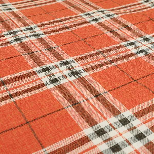 Barlow Tweed Textured Check Tartan Orange Furnishing Upholstery Fabric - Made To Measure Curtains