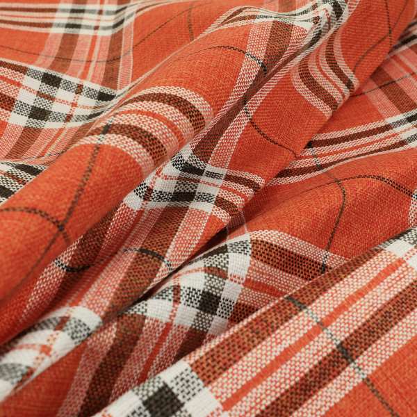 Barlow Tweed Textured Check Tartan Orange Furnishing Upholstery Fabric - Made To Measure Curtains