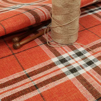 Barlow Tweed Textured Check Tartan Orange Furnishing Upholstery Fabric - Made To Measure Curtains