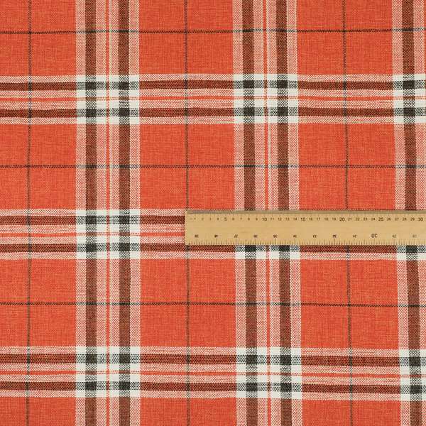 Barlow Tweed Textured Check Tartan Orange Furnishing Upholstery Fabric - Roman Blinds