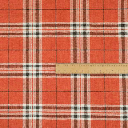 Barlow Tweed Textured Check Tartan Orange Furnishing Upholstery Fabric - Made To Measure Curtains