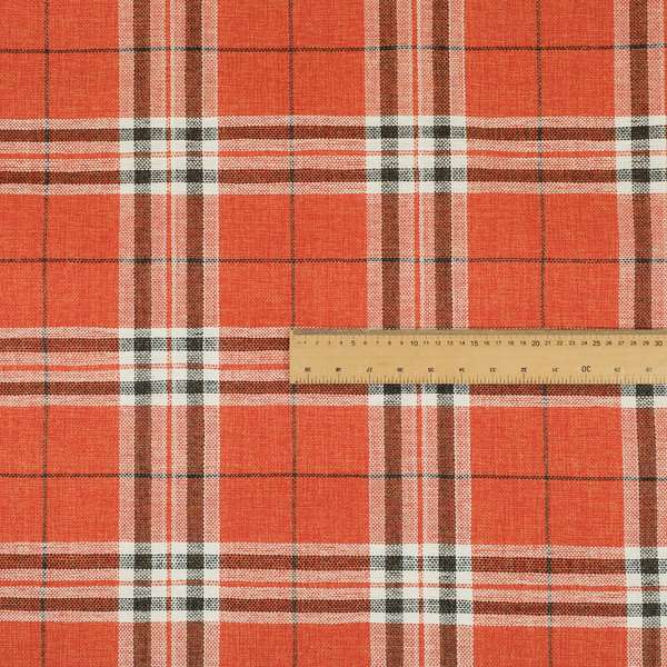 Barlow Tweed Textured Check Tartan Orange Furnishing Upholstery Fabric - Handmade Cushions