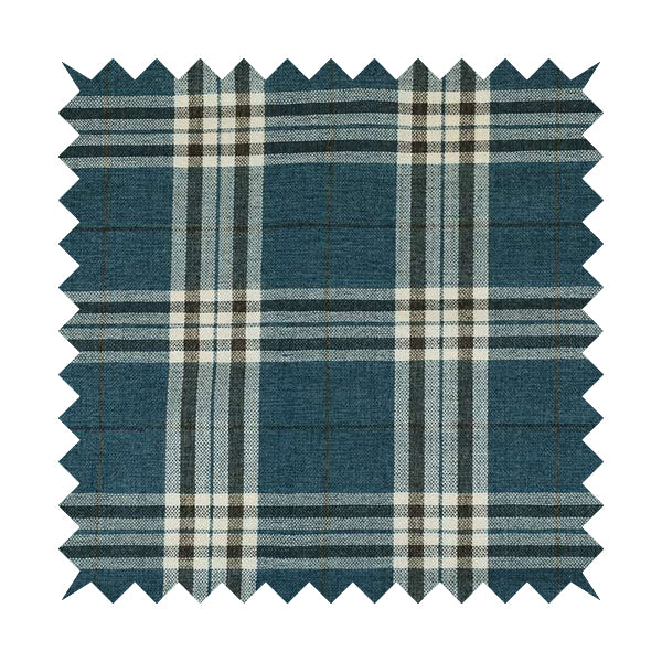 Barlow Tweed Textured Check Tartan Blue Furnishing Upholstery Fabric - Roman Blinds
