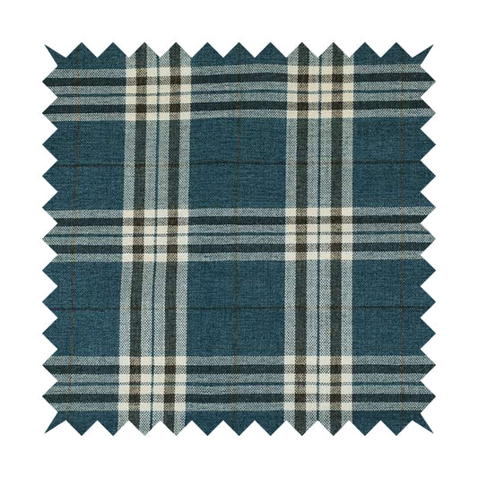 Barlow Tweed Textured Check Tartan Blue Furnishing Upholstery Fabric