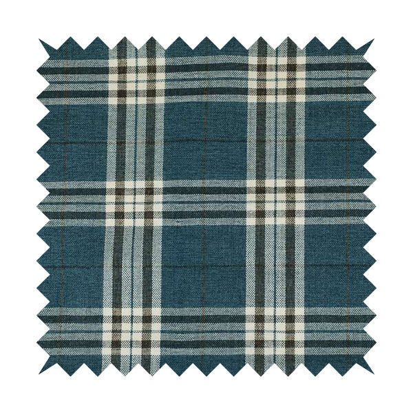 Barlow Tweed Textured Check Tartan Blue Furnishing Upholstery Fabric - Made To Measure Curtains