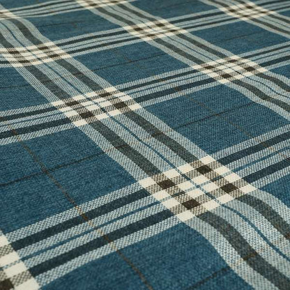 Barlow Tweed Textured Check Tartan Blue Furnishing Upholstery Fabric - Made To Measure Curtains