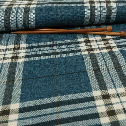 Barlow Tweed Textured Check Tartan Blue Furnishing Upholstery Fabric - Roman Blinds