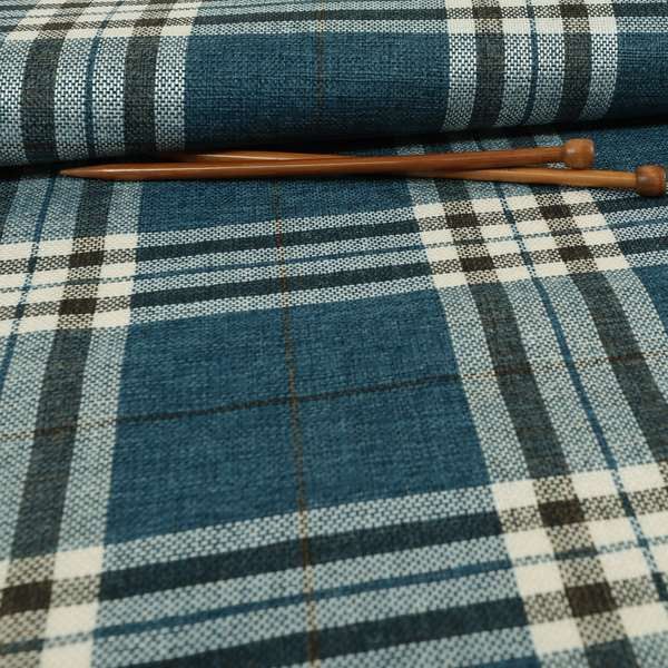 Barlow Tweed Textured Check Tartan Blue Furnishing Upholstery Fabric - Made To Measure Curtains