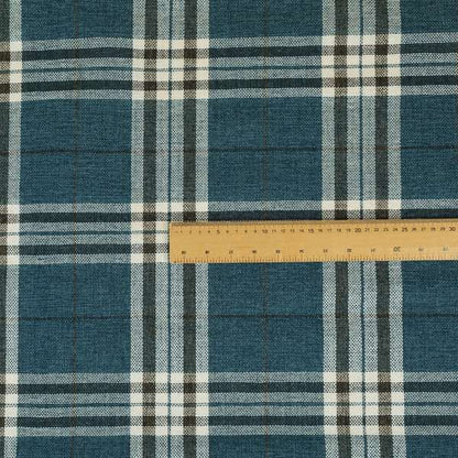Barlow Tweed Textured Check Tartan Blue Furnishing Upholstery Fabric - Roman Blinds