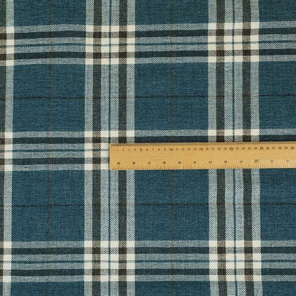 Barlow Tweed Textured Check Tartan Blue Furnishing Upholstery Fabric - Handmade Cushions