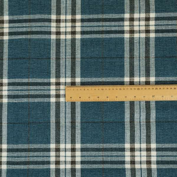 Barlow Tweed Textured Check Tartan Blue Furnishing Upholstery Fabric - Made To Measure Curtains