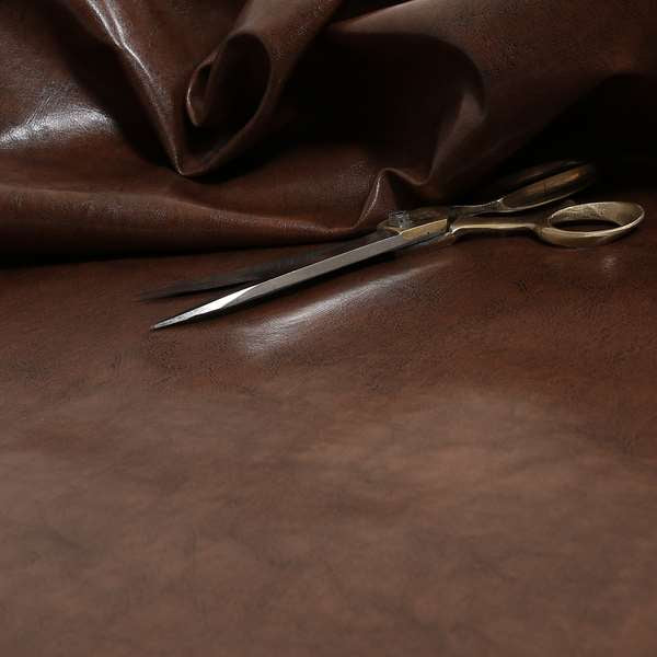 Faux Leather Bicast Brown Fudge Colour Heritage Aged Effect Look Upholstery Fabric