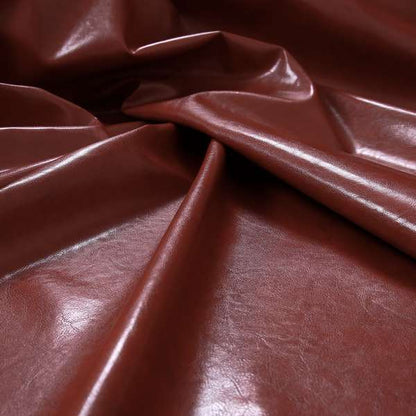 Faux Leather Bicast Red Colour Heritage Aged Effect Look Upholstery Fabric