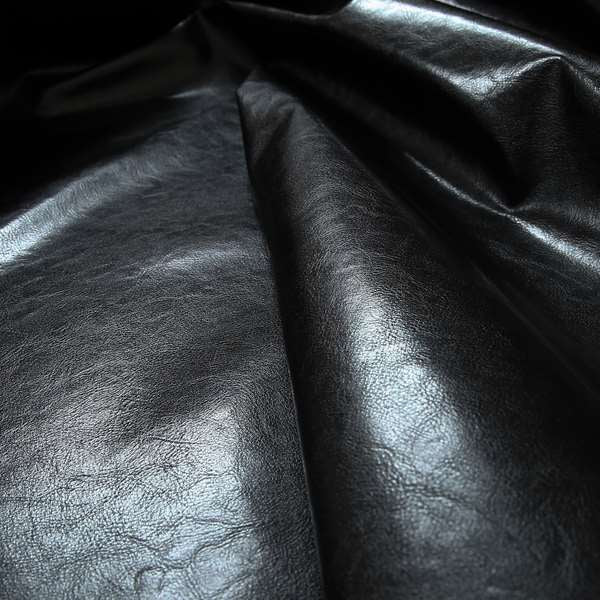 Faux Leather Bicast Black Colour Heritage Aged Effect Look Upholstery Fabric