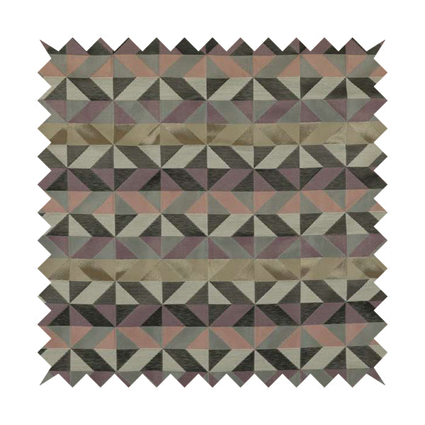 Cannes Art Deco Geometric Pattern Pink Purple Grey Tones Coloured Upholstery Fabrics - Roman Blinds