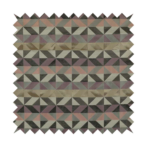 Cannes Art Deco Geometric Pattern Pink Purple Grey Tones Coloured Upholstery Fabrics - Made To Measure Curtains