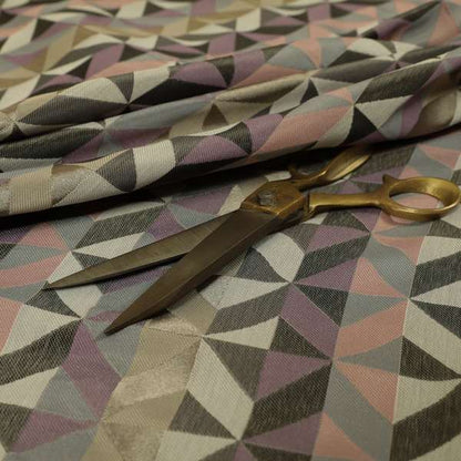 Cannes Art Deco Geometric Pattern Pink Purple Grey Tones Coloured Upholstery Fabrics - Roman Blinds