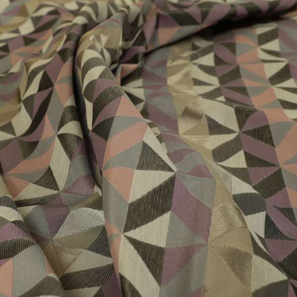 Cannes Art Deco Geometric Pattern Pink Purple Grey Tones Coloured Upholstery Fabrics - Roman Blinds