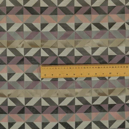 Cannes Art Deco Geometric Pattern Pink Purple Grey Tones Coloured Upholstery Fabrics - Roman Blinds