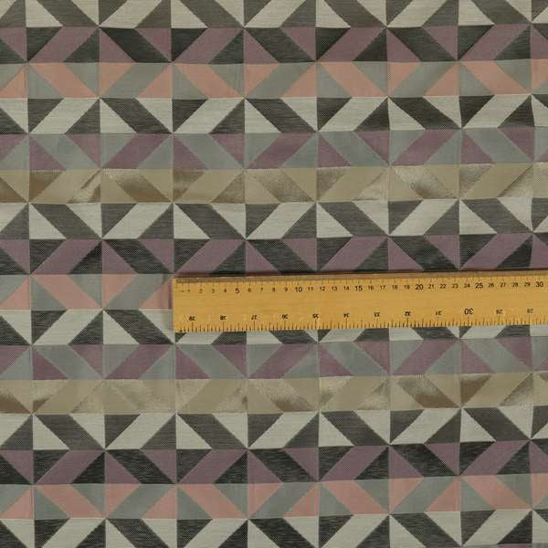 Cannes Art Deco Geometric Pattern Pink Purple Grey Tones Coloured Upholstery Fabrics