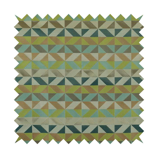 Cannes Art Deco Geometric Pattern Green Teal Blue Tones Coloured Upholstery Fabrics - Made To Measure Curtains