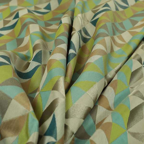 Cannes Art Deco Geometric Pattern Green Teal Blue Tones Coloured Upholstery Fabrics - Roman Blinds