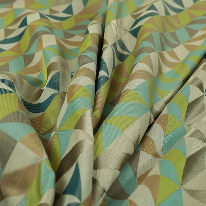 Cannes Art Deco Geometric Pattern Green Teal Blue Tones Coloured Upholstery Fabrics - Made To Measure Curtains