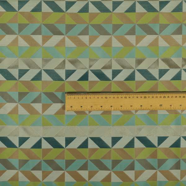 Cannes Art Deco Geometric Pattern Green Teal Blue Tones Coloured Upholstery Fabrics - Roman Blinds