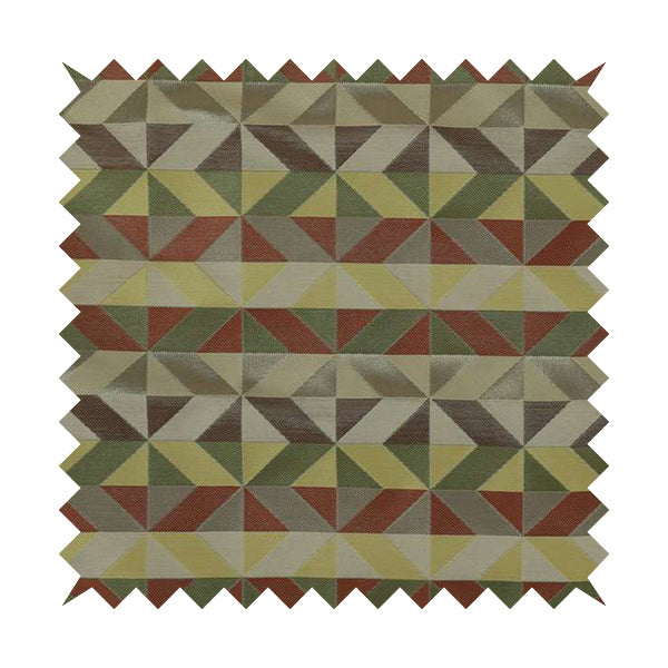 Cannes Art Deco Geometric Pattern Green Orange Brown Yellow Tones Coloured Upholstery Fabrics - Made To Measure Curtains