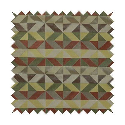 Cannes Art Deco Geometric Pattern Green Orange Brown Yellow Tones Coloured Upholstery Fabrics - Made To Measure Curtains