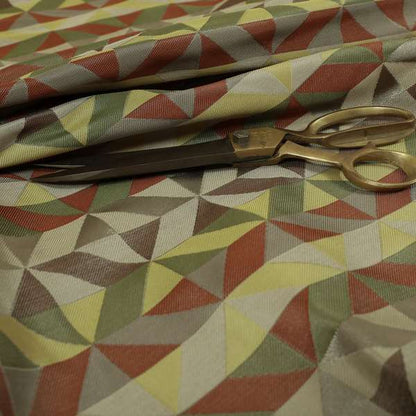 Cannes Art Deco Geometric Pattern Green Orange Brown Yellow Tones Coloured Upholstery Fabrics - Made To Measure Curtains