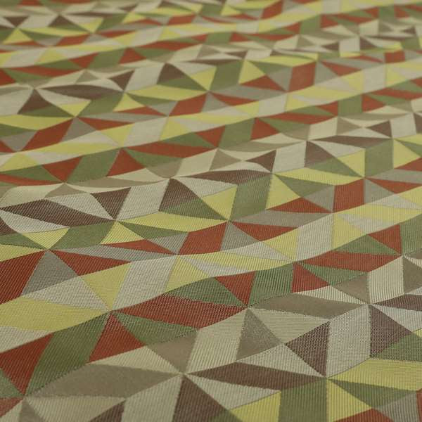 Cannes Art Deco Geometric Pattern Green Orange Brown Yellow Tones Coloured Upholstery Fabrics - Made To Measure Curtains