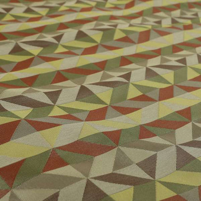 Cannes Art Deco Geometric Pattern Green Orange Brown Yellow Tones Coloured Upholstery Fabrics - Made To Measure Curtains