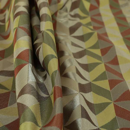 Cannes Art Deco Geometric Pattern Green Orange Brown Yellow Tones Coloured Upholstery Fabrics - Made To Measure Curtains