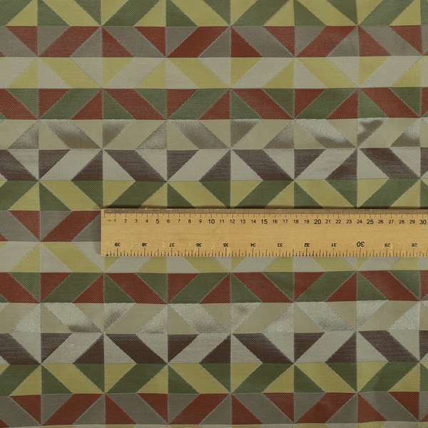 Cannes Art Deco Geometric Pattern Green Orange Brown Yellow Tones Coloured Upholstery Fabrics - Made To Measure Curtains