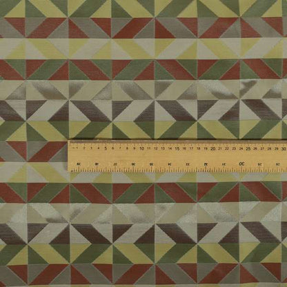 Cannes Art Deco Geometric Pattern Green Orange Brown Yellow Tones Coloured Upholstery Fabrics - Made To Measure Curtains