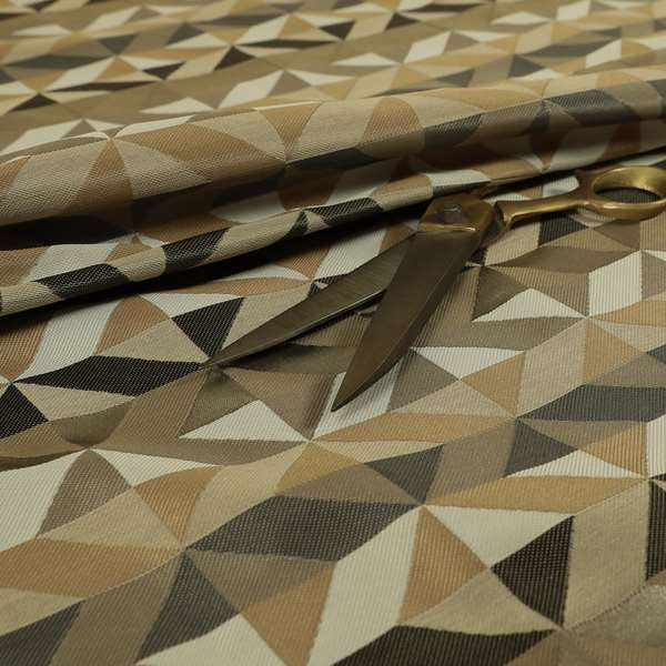 Cannes Art Deco Geometric Pattern Brown Grey White Tones Coloured Upholstery Fabrics - Roman Blinds