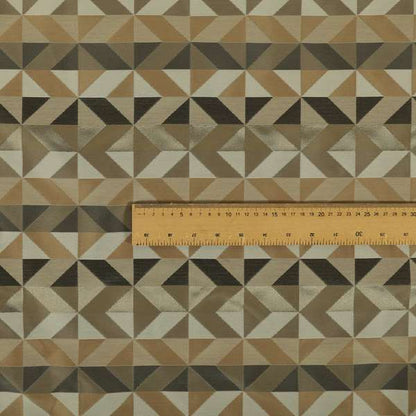 Cannes Art Deco Geometric Pattern Brown Grey White Tones Coloured Upholstery Fabrics - Roman Blinds