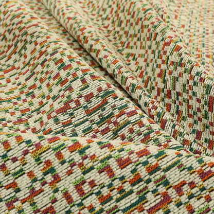 Comfy Chenille Textured Tetris Semi Plain Pattern Upholstery Fabric In Multicolour - Made To Measure Curtains