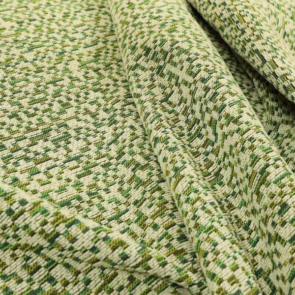 Comfy Chenille Textured Tetris Semi Plain Pattern Upholstery Fabric In Green - Made To Measure Curtains