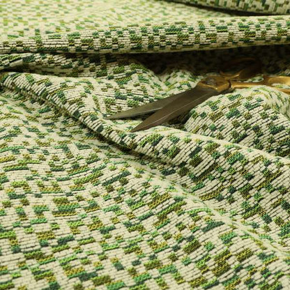 Comfy Chenille Textured Tetris Semi Plain Pattern Upholstery Fabric In Green