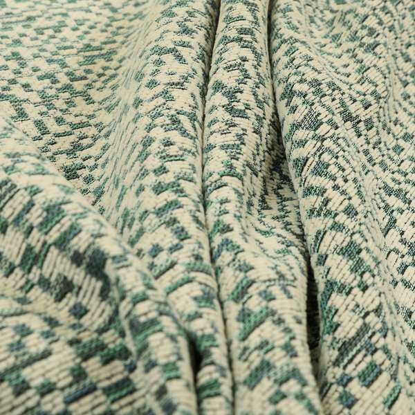 Comfy Chenille Textured Tetris Semi Plain Pattern Upholstery Fabric In Blue - Made To Measure Curtains