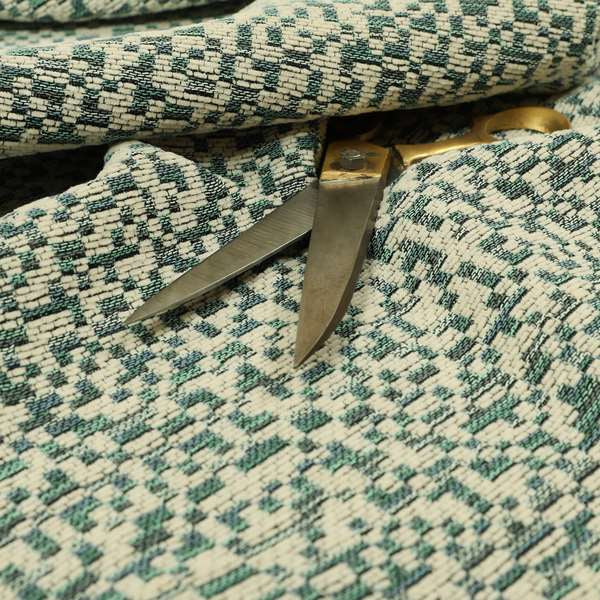 Comfy Chenille Textured Tetris Semi Plain Pattern Upholstery Fabric In Blue - Made To Measure Curtains