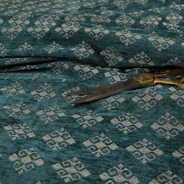 Jaipur Designer Diamond Pattern In Blue Silver Colour Furnishing Fabric CTR-02