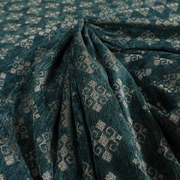 Jaipur Designer Diamond Pattern In Blue Silver Colour Furnishing Fabric CTR-02 - Roman Blinds