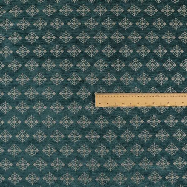 Jaipur Designer Diamond Pattern In Blue Silver Colour Furnishing Fabric CTR-02 - Made To Measure Curtains