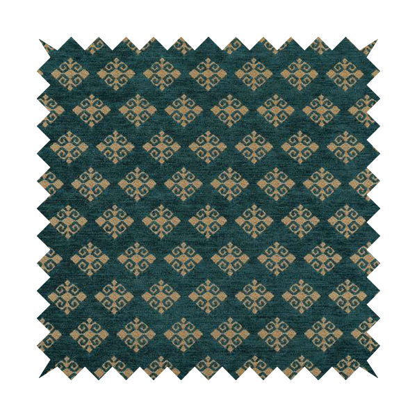 Jaipur Designer Diamond Pattern In Blue Gold Colour Furnishing Fabric CTR-04 - Roman Blinds