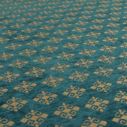 Jaipur Designer Diamond Pattern In Blue Gold Colour Furnishing Fabric CTR-04 - Roman Blinds