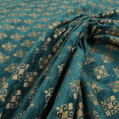 Jaipur Designer Diamond Pattern In Blue Gold Colour Furnishing Fabric CTR-04