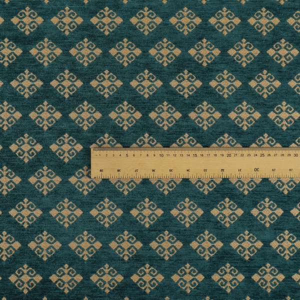 Jaipur Designer Diamond Pattern In Blue Gold Colour Furnishing Fabric CTR-04 - Roman Blinds